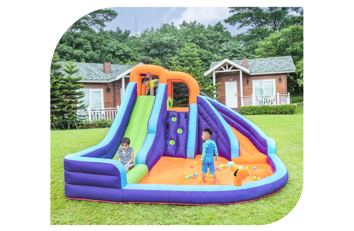 Double Slide Inflatable Water Park with Climbing Wall & Water Cannon G514775