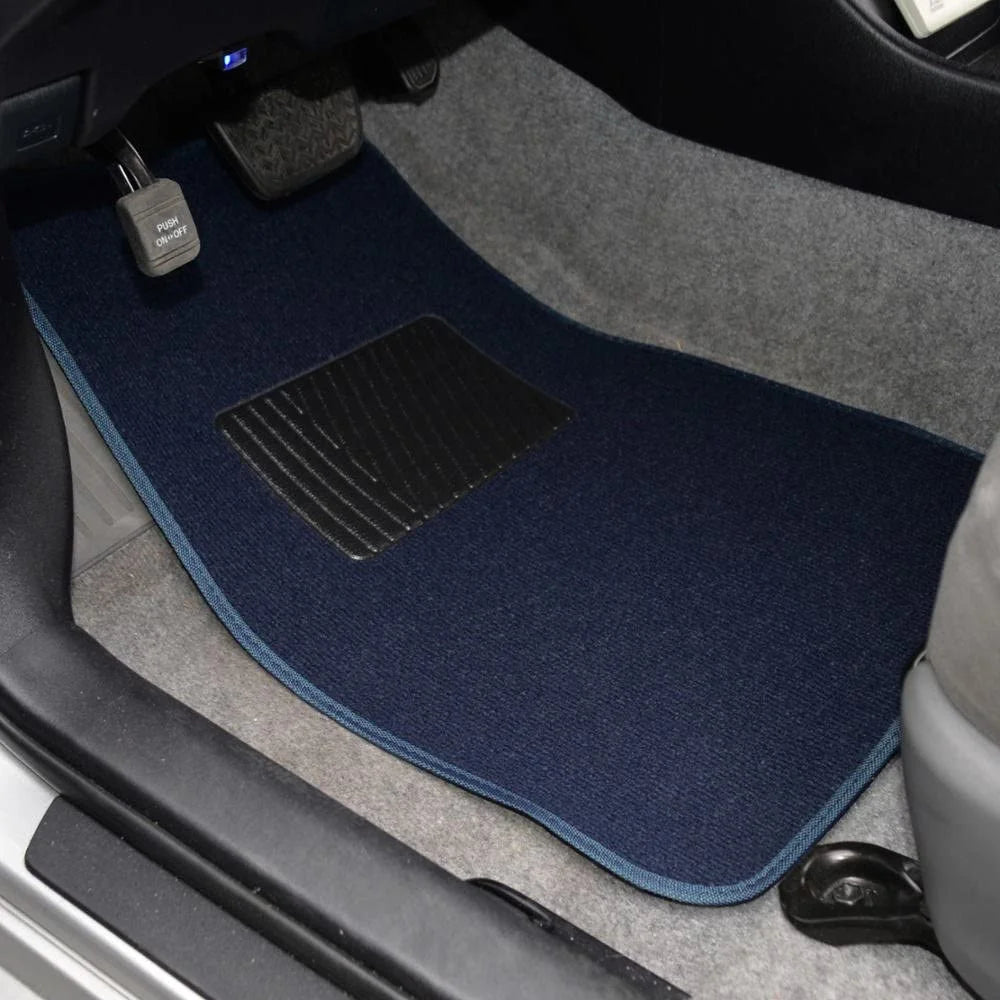 Blue 4PC Set of Carpet Car Floor Mats with Vinyl Heel Pad G97598