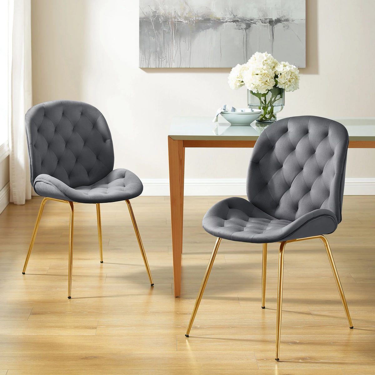 Gray Velvet Tufted Upholstered Dining Chairs P580282