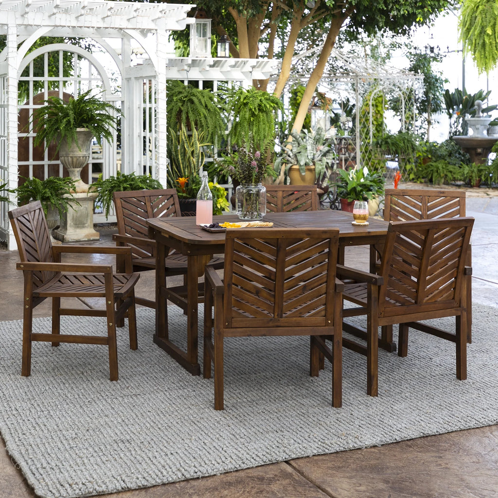 Dark Brown 7-Piece Wood Outdoor Patio Dining Set T890