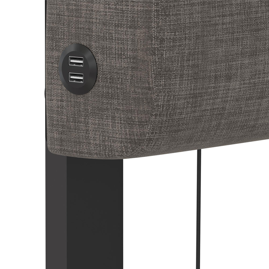 Dark Gray Linen Upholstered Bed with USB Port J856