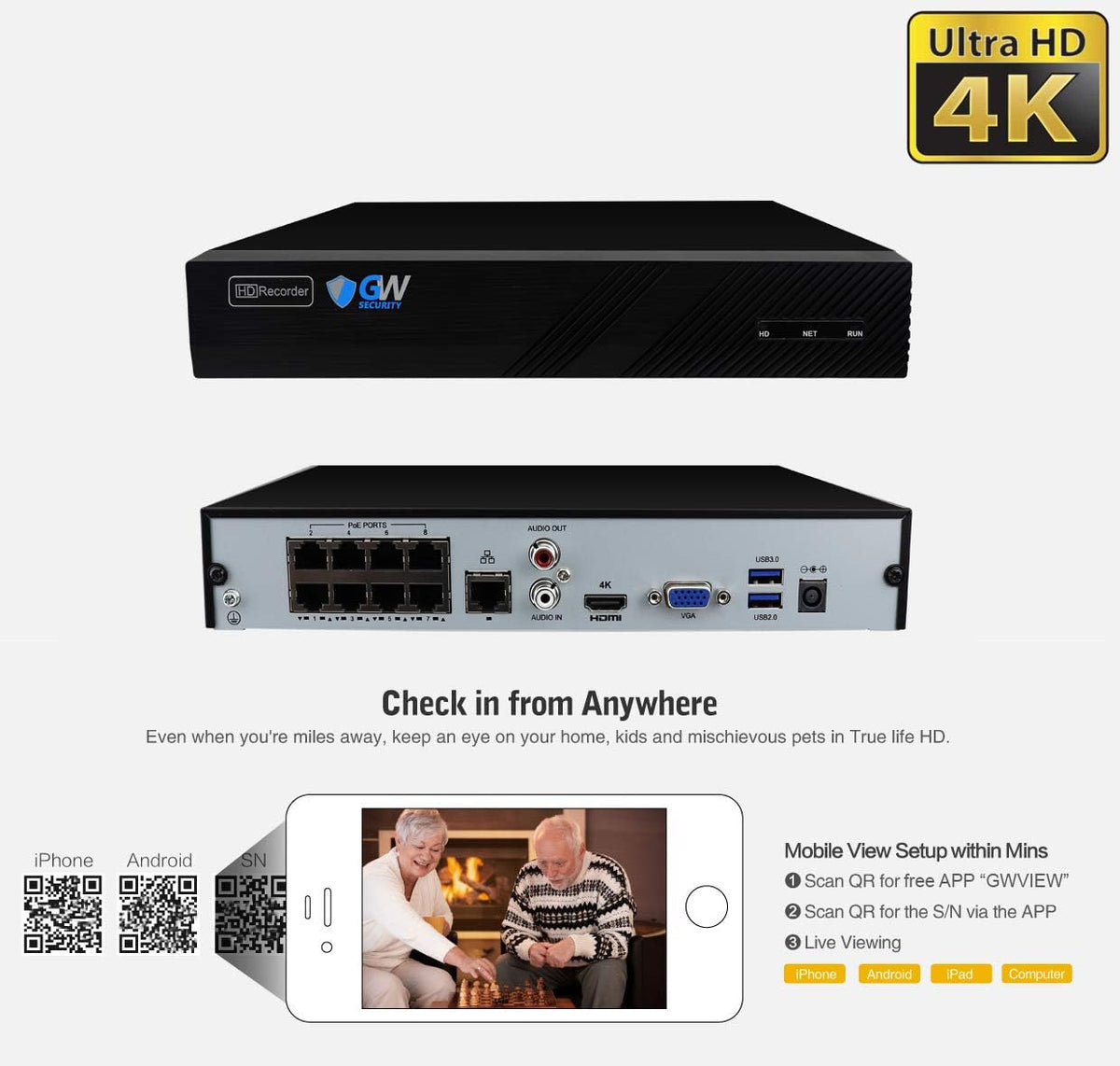 8 Channel 4K PoE Security Camera System with 4 Cameras C11197