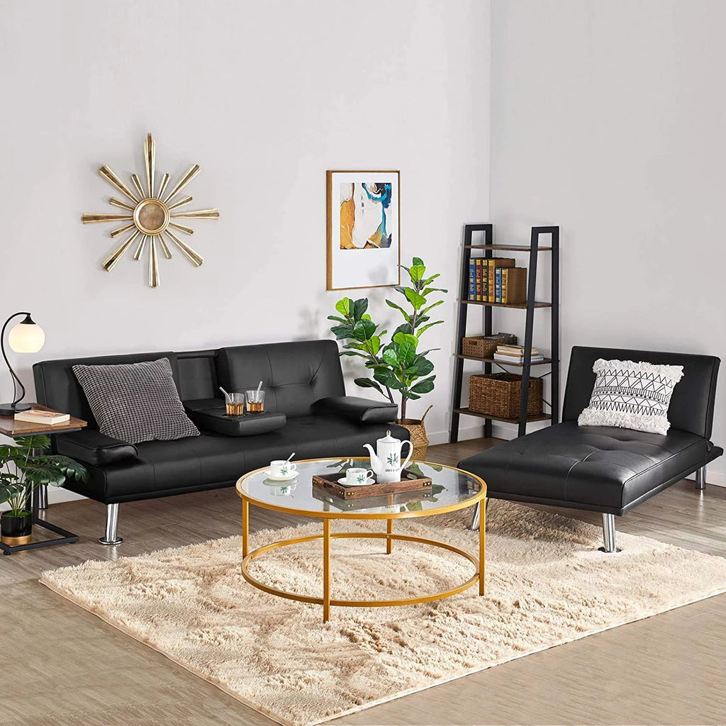 Black Faux Leather Sectional Sofa with Chaise Lounge N166303