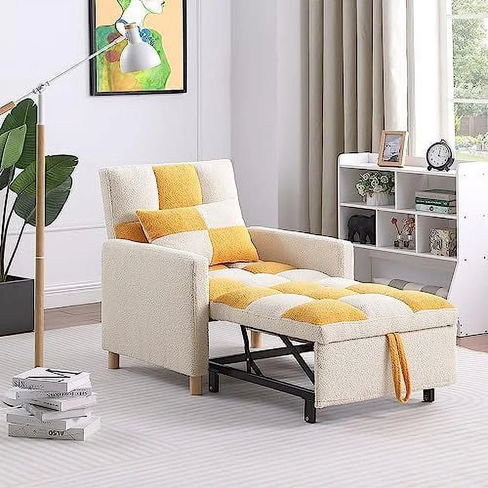 Black Convertible Sleeper Chair Bed with Pillow and Adjustable Backrest D894