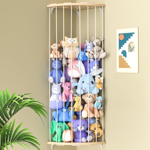 Wood Corner Stuffed Animal Storage Organizer with Star Pattern U310