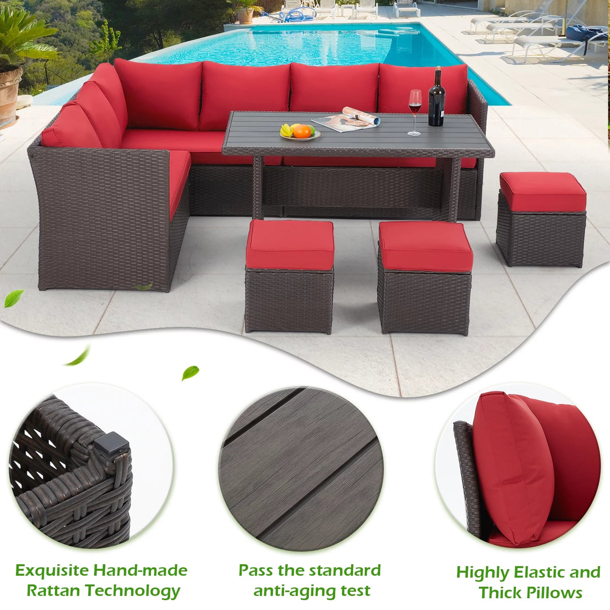 7 Piece Rattan Wicker Patio Conversation Set U36263