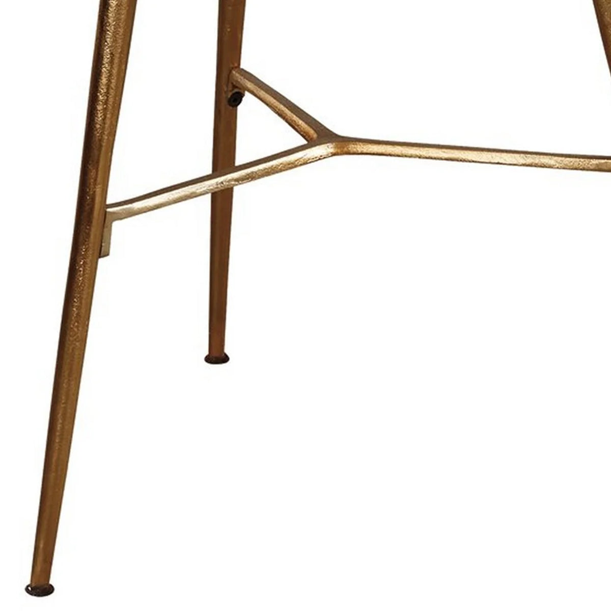 Round Marble Top Accent Table with Angled Metal Legs Gold and White M7224