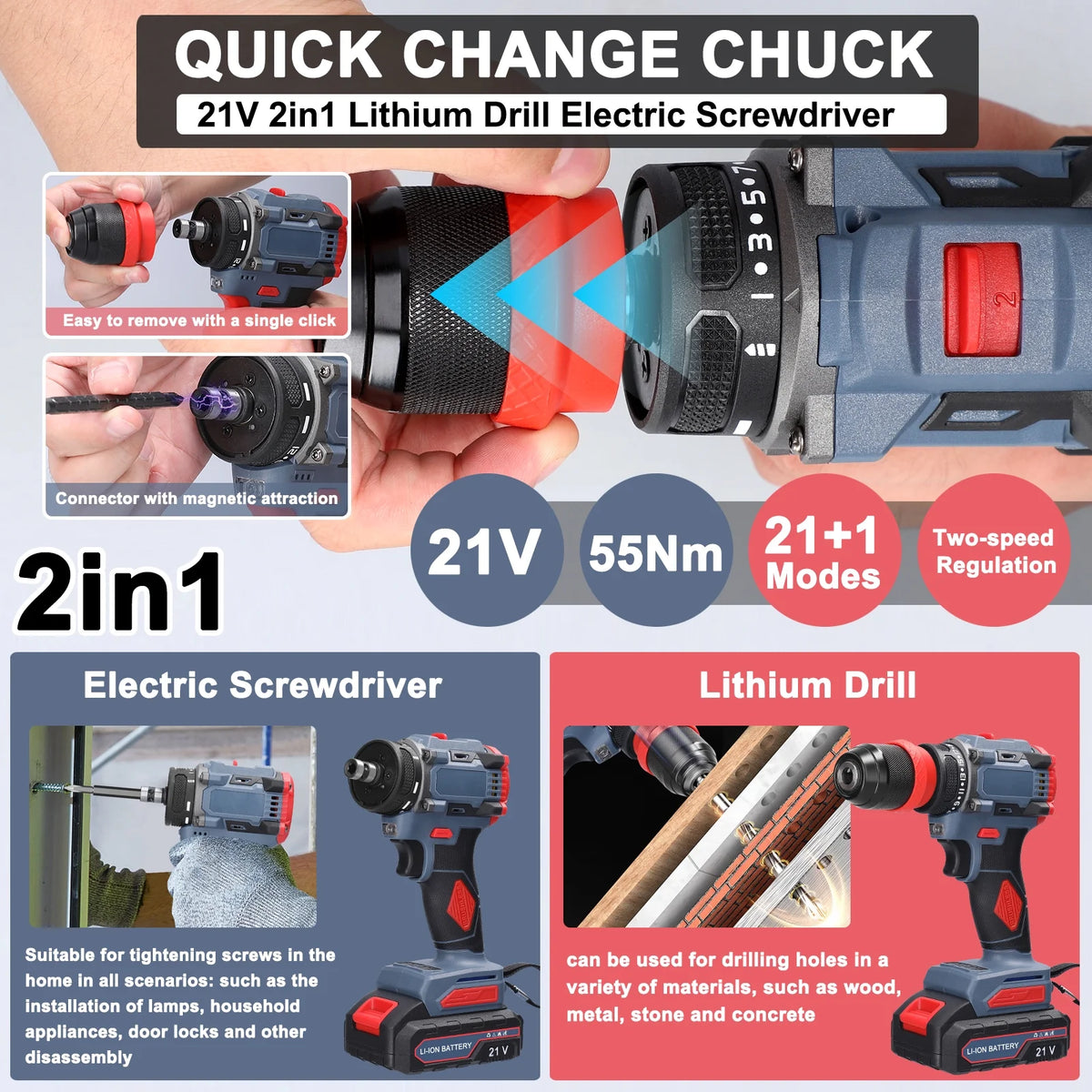 Electric Drill 2in1 Lithium Screwdriver Power Tool R241