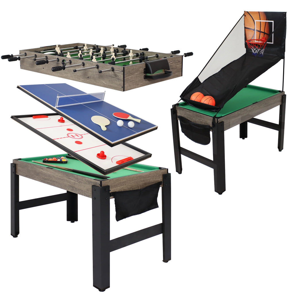 5-in-1 Multi-Game Table with Billiards, Push Hockey, Foosball, Ping Pong, and Basketball D306