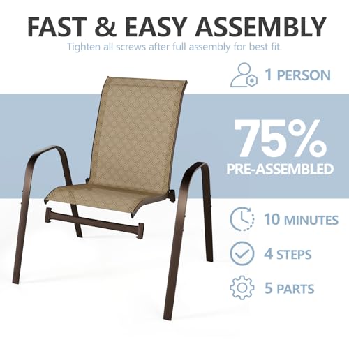Beige Set of 4 Stackable Patio Dining Chairs with Metal Frame G8661
