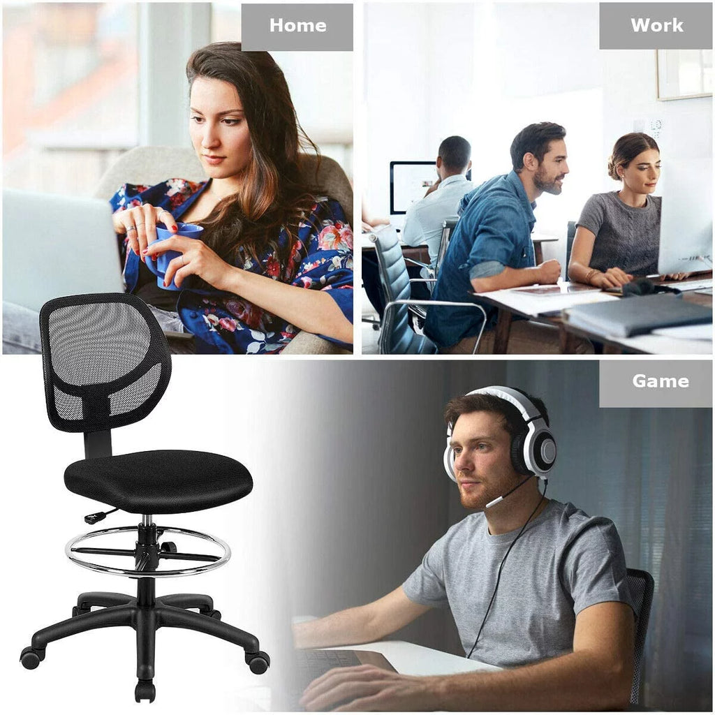 Black Mesh Drafting Chair with Footrest Ring K320867