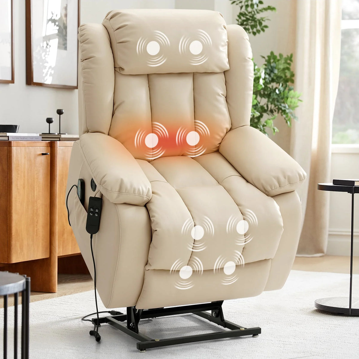 Brown Leather Dual Motor Lift Recliner Chair with Heat and Massage Z8657