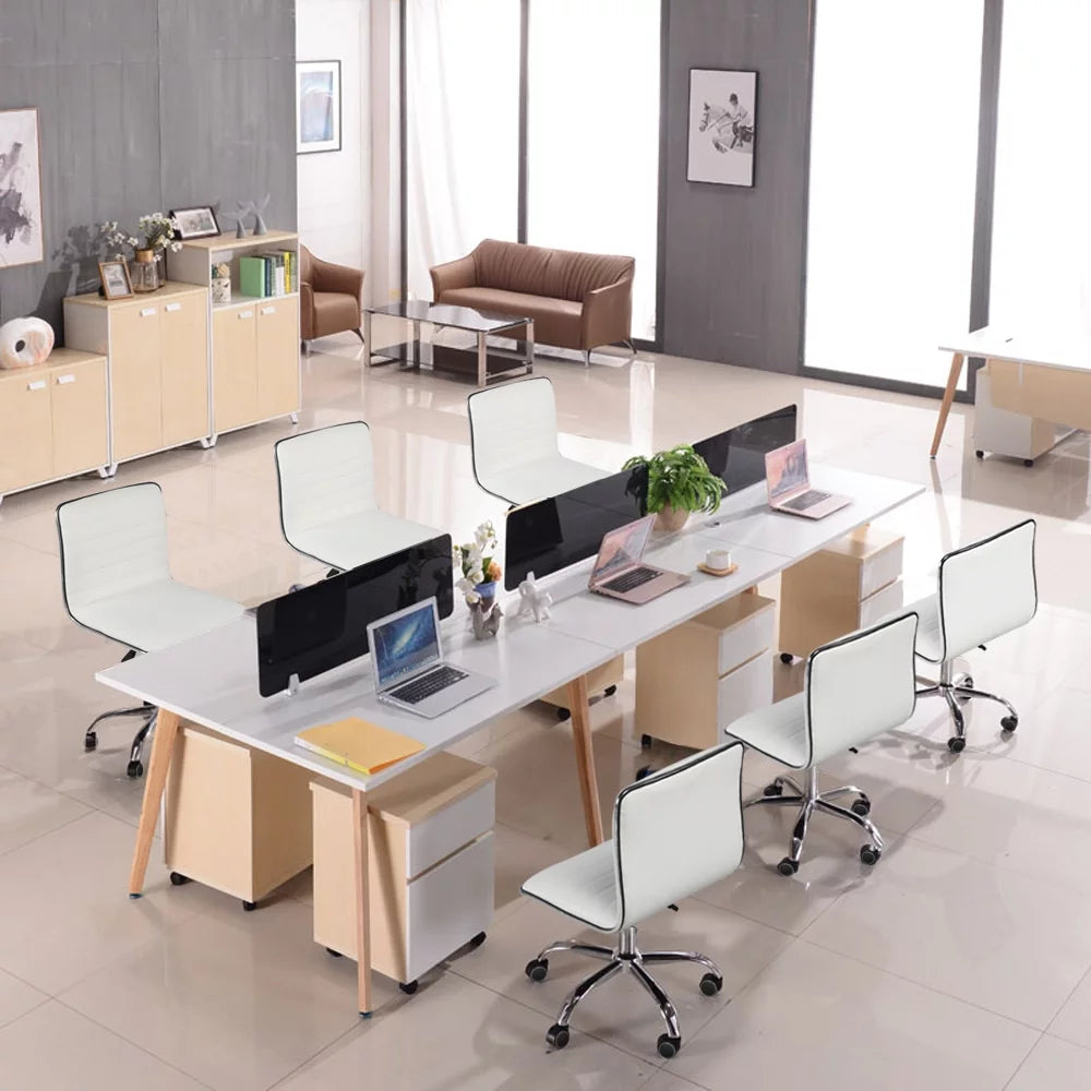 White Adjustable PU Leather Office Chair with Wheels B33842