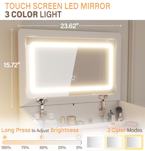 White Vanity Desk with Mirror and Lights S7329