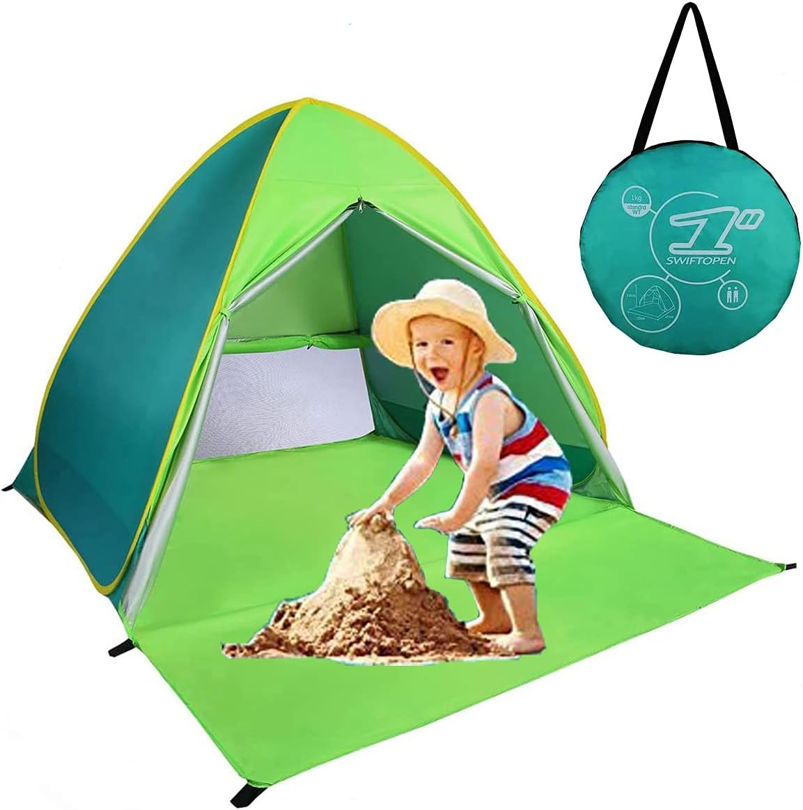 Pop Up Beach Tent Sun Shelter UPF 50+ 2-3 Person Dark Blue Stripes C3063