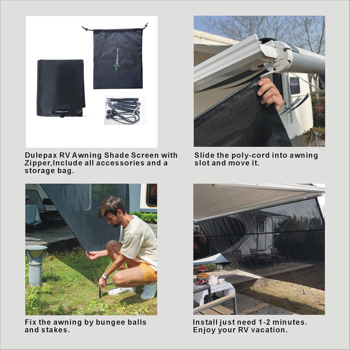RV Awning Shade Screen with Zipper 8'X17'3'' S352139