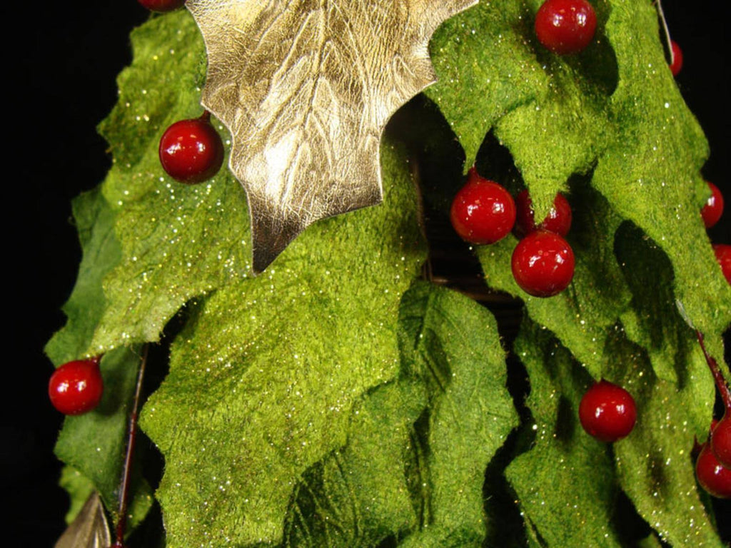 Artificial Red Holly Berry Leaf Christmas Cone Tree Z723863