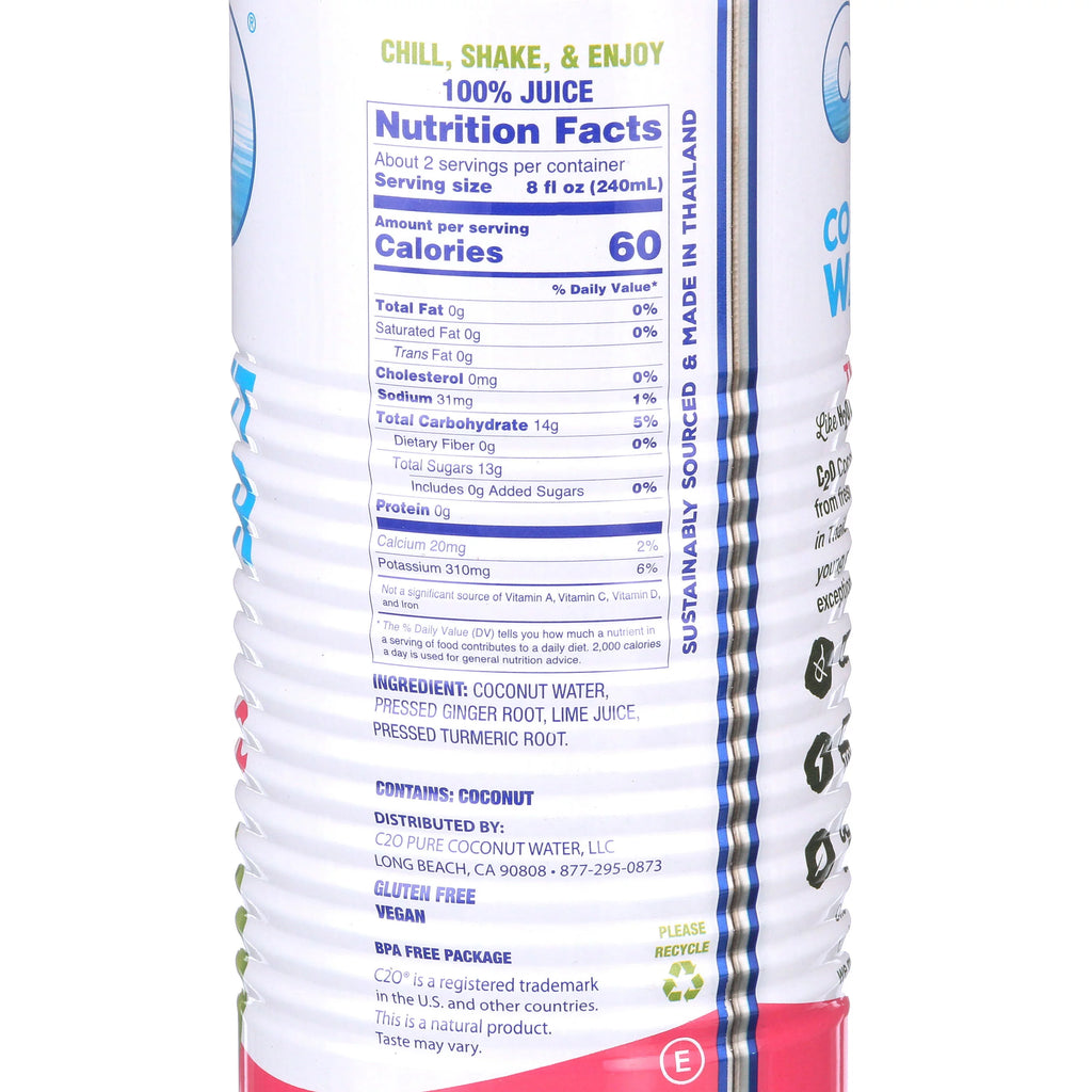 Coconut Water with Ginger Lime and Turmeric 17.5 fl oz 12 Pack W918149
