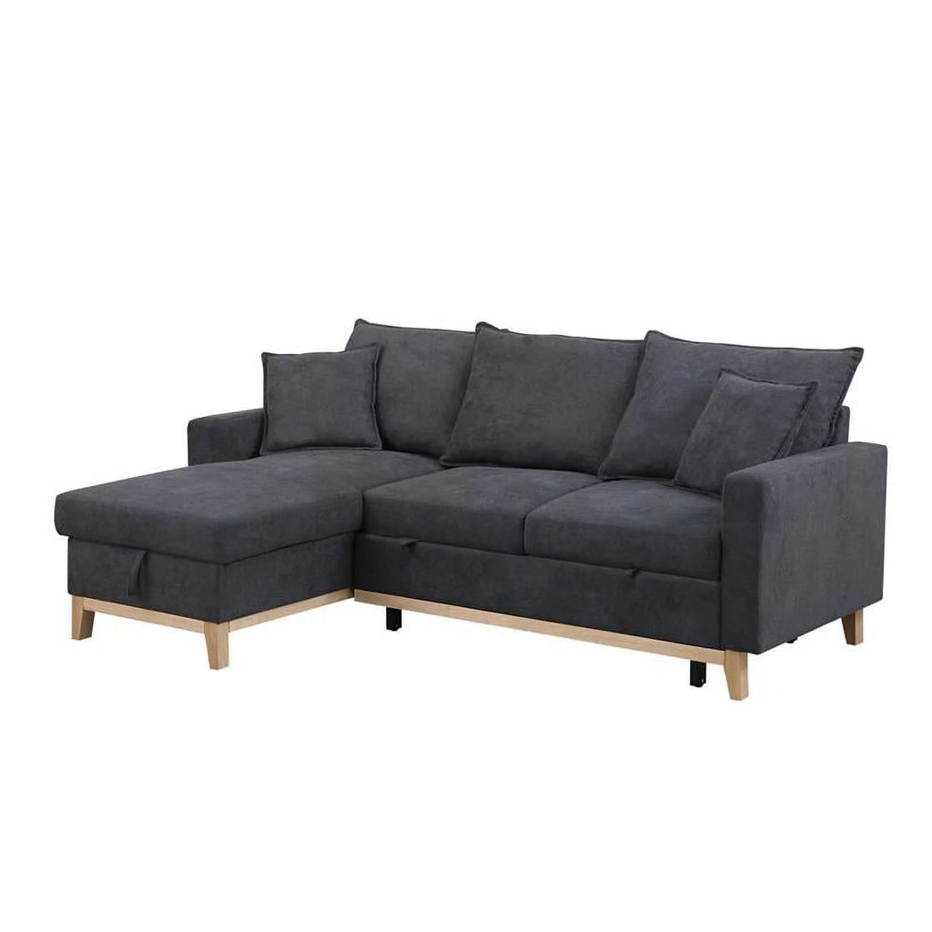 Dark Gray Fabric Reversible Sleeper Sectional with Storage Chaise V664