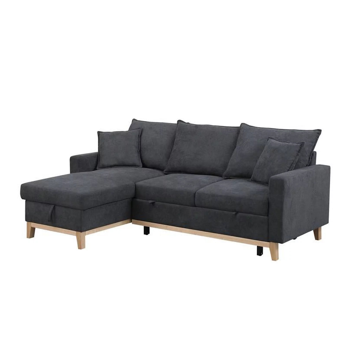 Dark Gray Fabric Reversible Sleeper Sectional with Storage Chaise V664