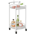 White 2 Tiers Rolling Metal Bar Cart with Handle E443