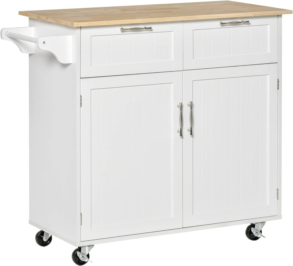 Black Rolling Kitchen Island with Rubberwood Top and Drawers W22798