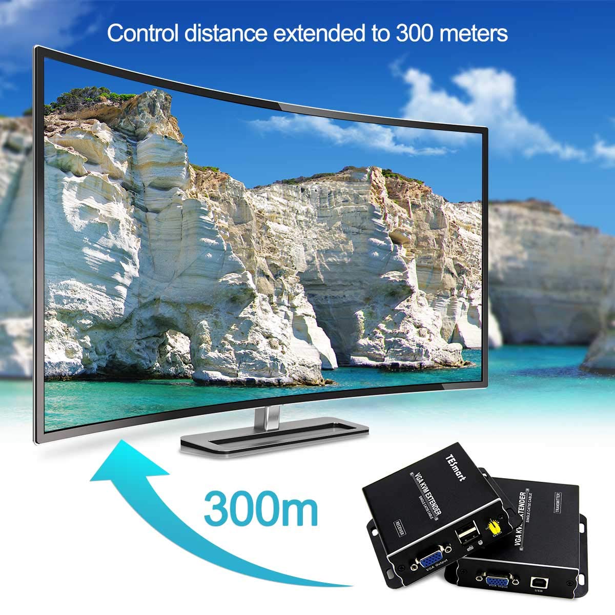 1080P 60Hz USB VGA KVM Extender Over Cat5e Cat6 Ethernet Cable Y79740