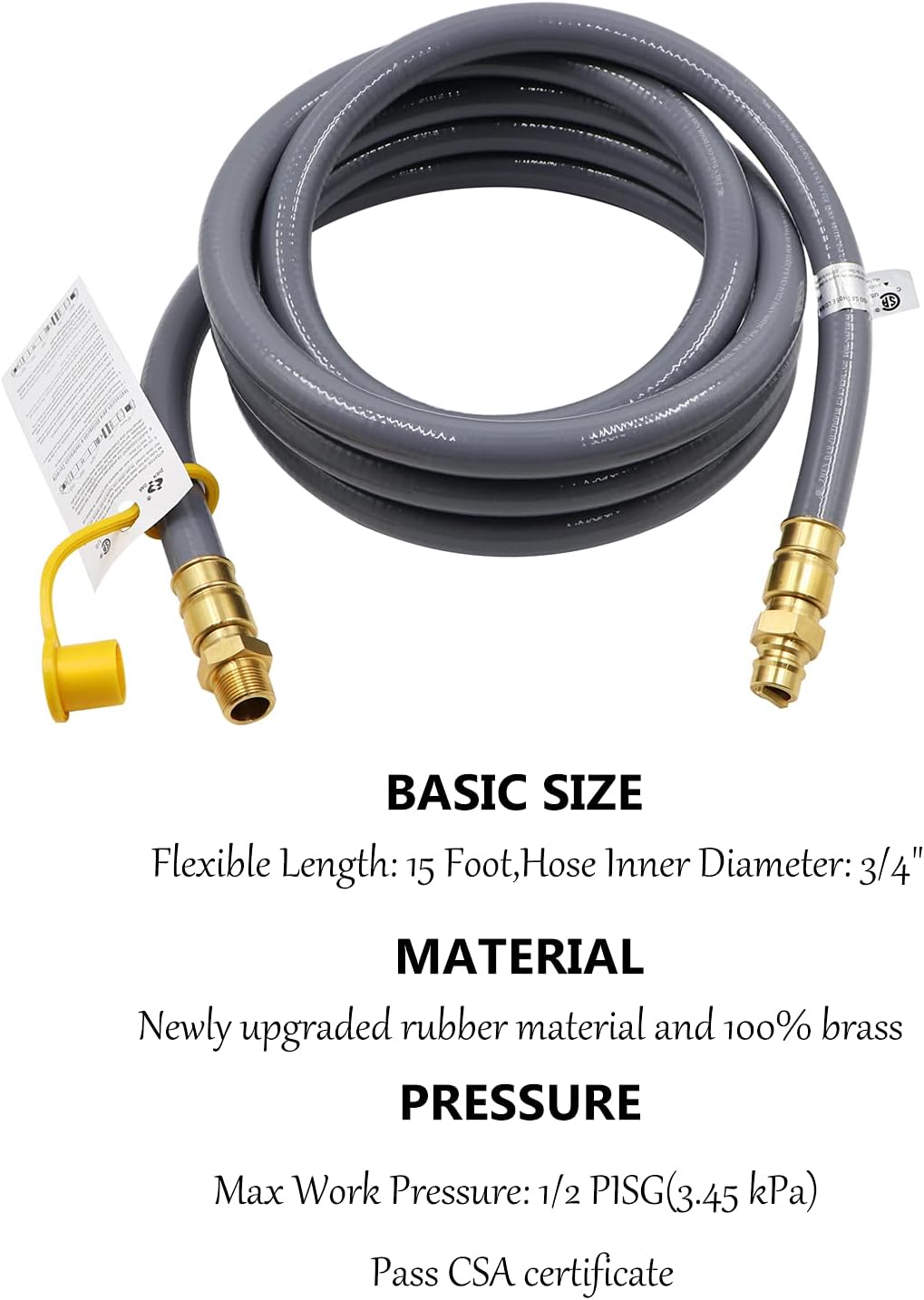 15FT 3/4 Inch ID Natural Gas Hose with Quick Connect Fittings K874498