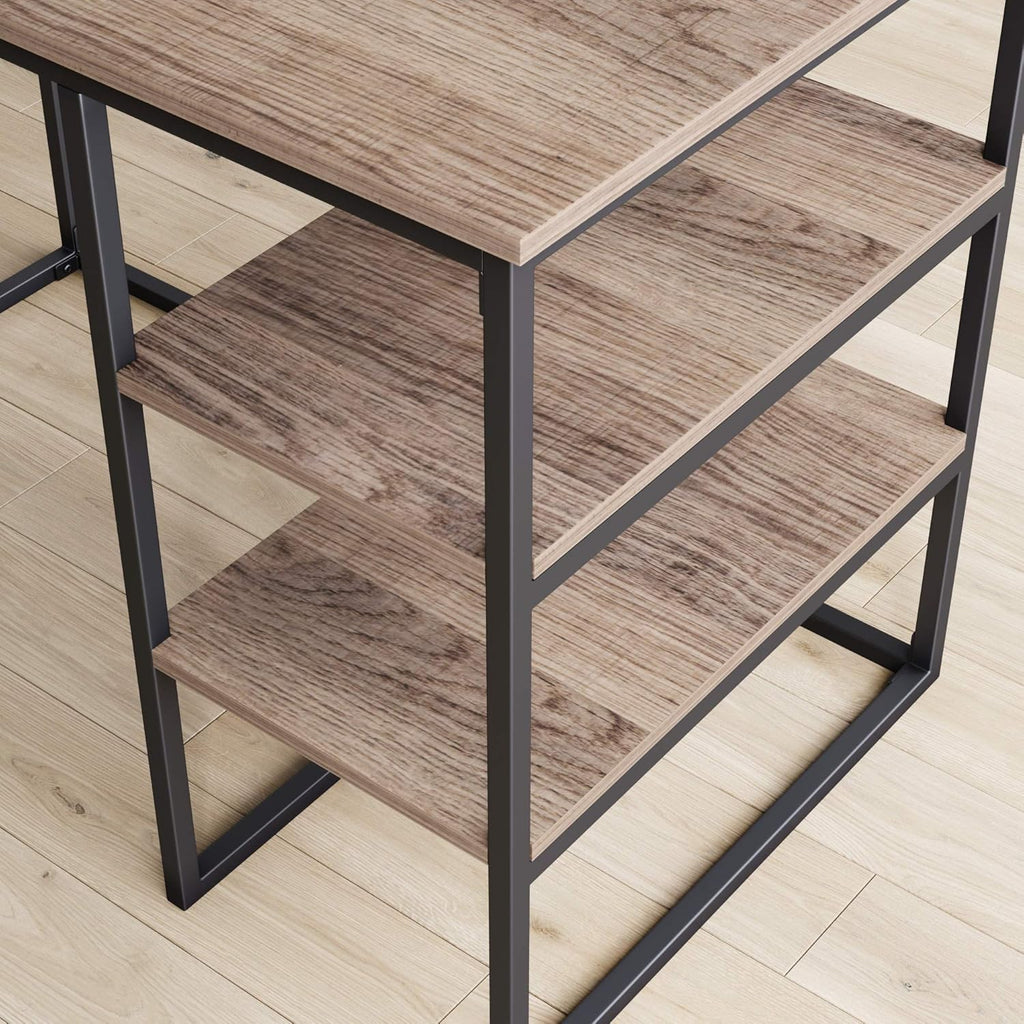Industrial Small Home Office Desk with 2 Open Storage Shelves L479
