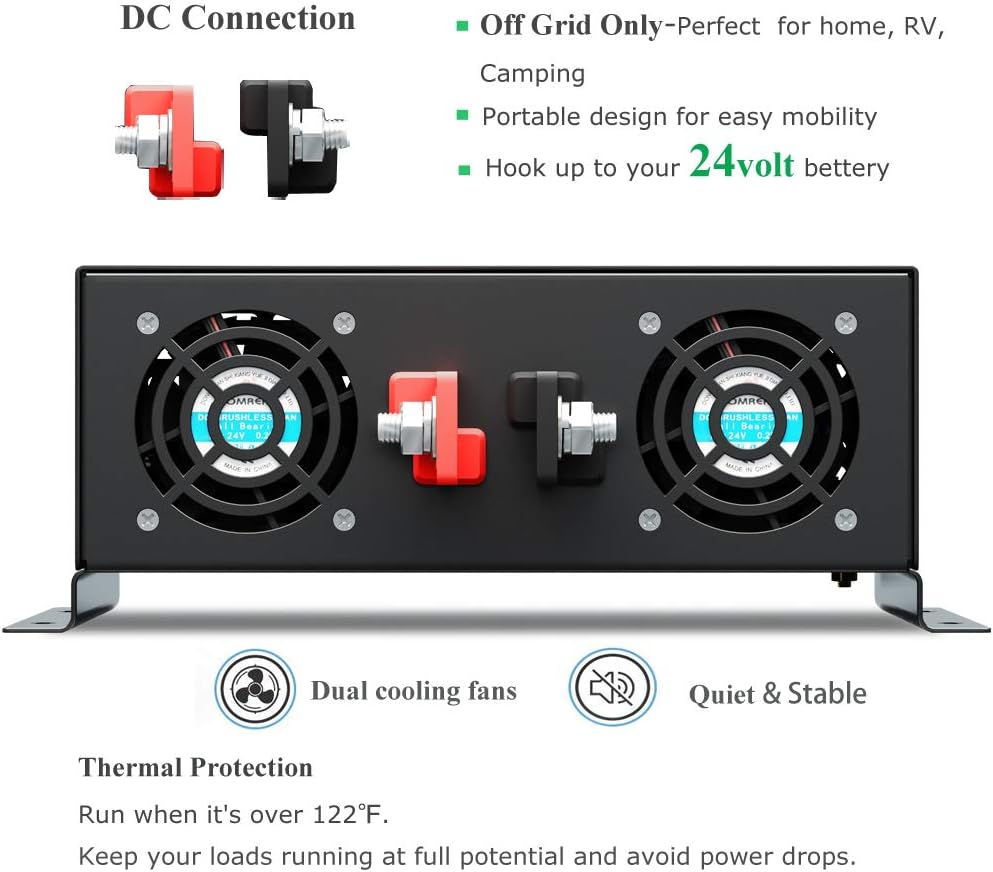 Pure Sine Wave 3500W 24V DC to 110V 120V AC Power Inverter with Dual US Outlets G9090