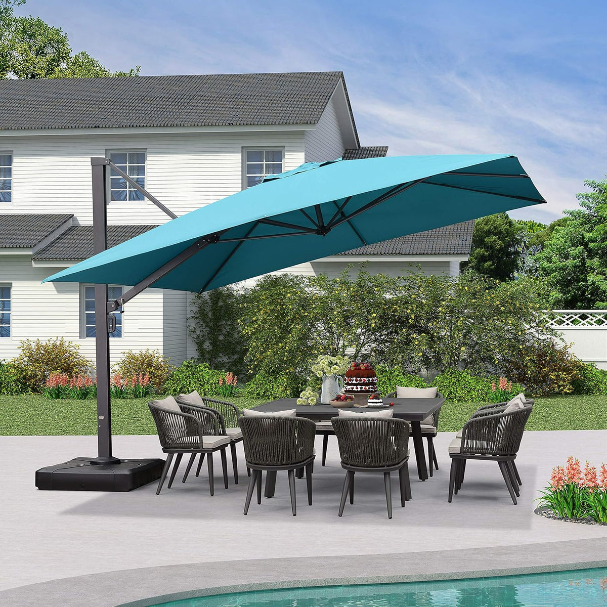 10' X 13' Rectangle Aluminum Cantilever Patio Umbrella with 360-degree Rotation, Grey I10747