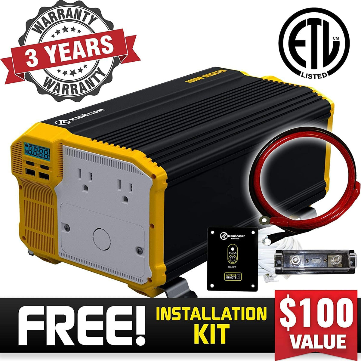 3000 Watts 12V to 110V Modified Sine Wave Power Inverter W642