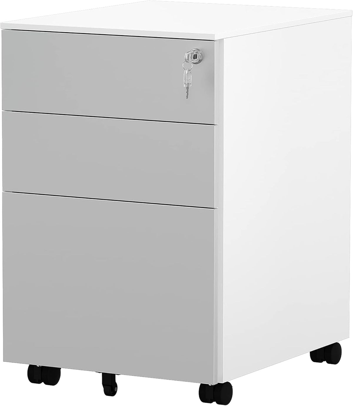 White 3 Drawer Metal File Cabinet with Lock and Wheels G929752