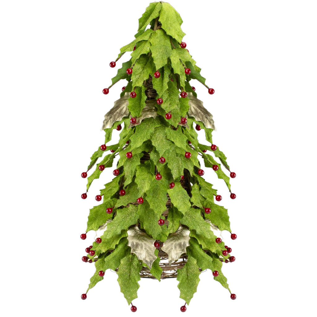 Artificial Red Holly Berry Leaf Christmas Cone Tree Z723863