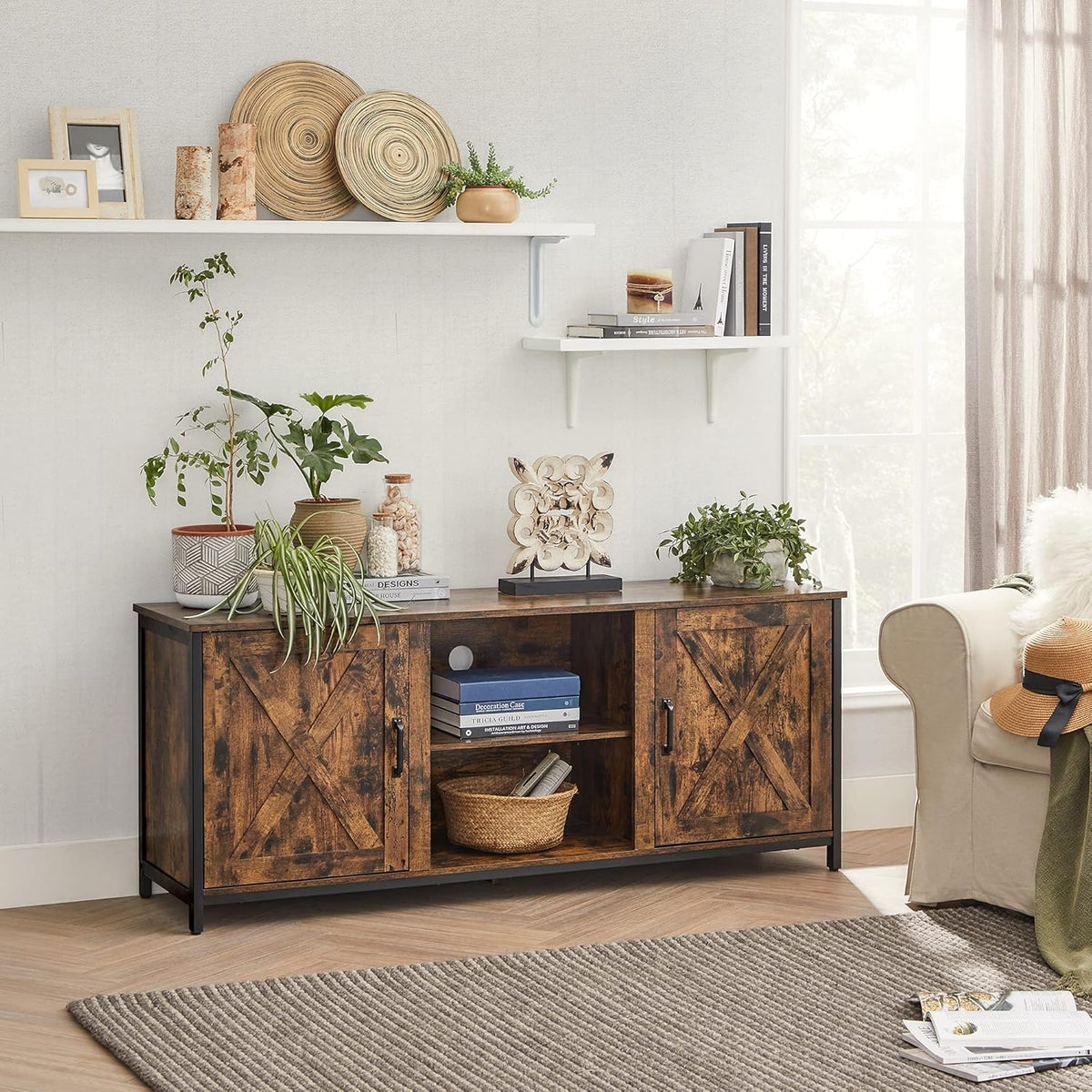 Farmhouse TV Cabinet with Adjustable Shelves D53950