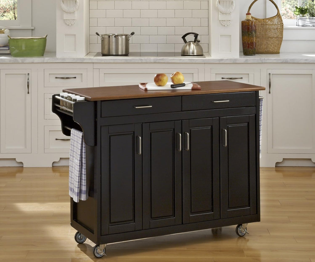 Natural Finish 4 Door Kitchen Cart with Cherry Top R64808
