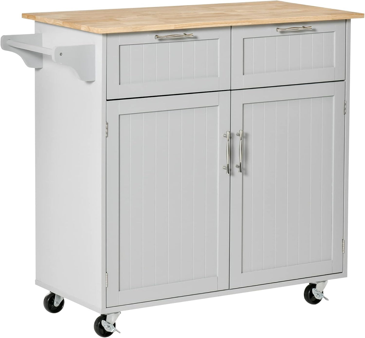 Black Rolling Kitchen Island with Rubberwood Top and Drawers W22798