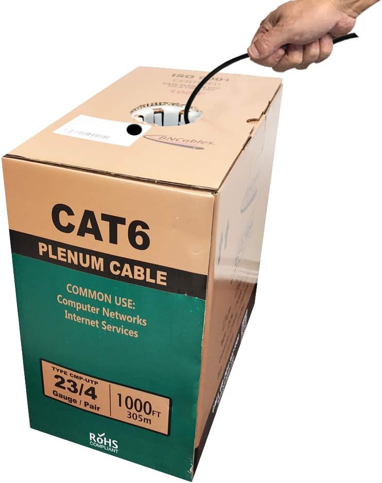 550MHZ CAT6 Plenum Cable 1000ft Blue, 23AWG 4Pair Solid UTP Network Cable A801