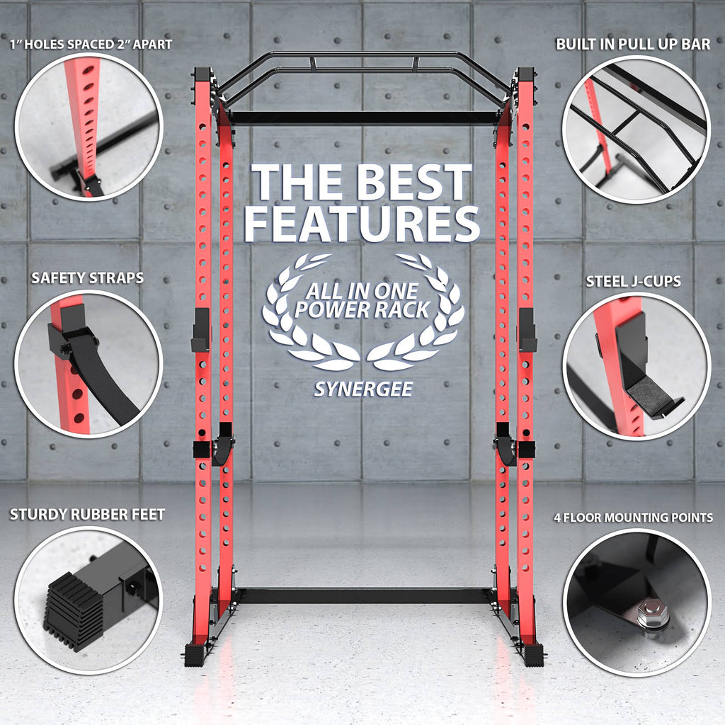 Black Red Steel Squat Cage with Pull Up Bar O343474