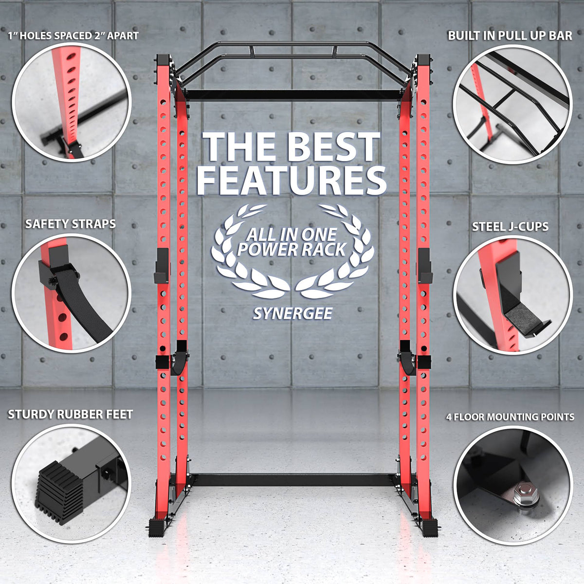 Black Red Steel Squat Cage with Pull Up Bar O343474
