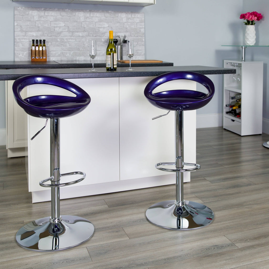 Blue Adjustable Height Plastic Barstool with Chrome Base C15936