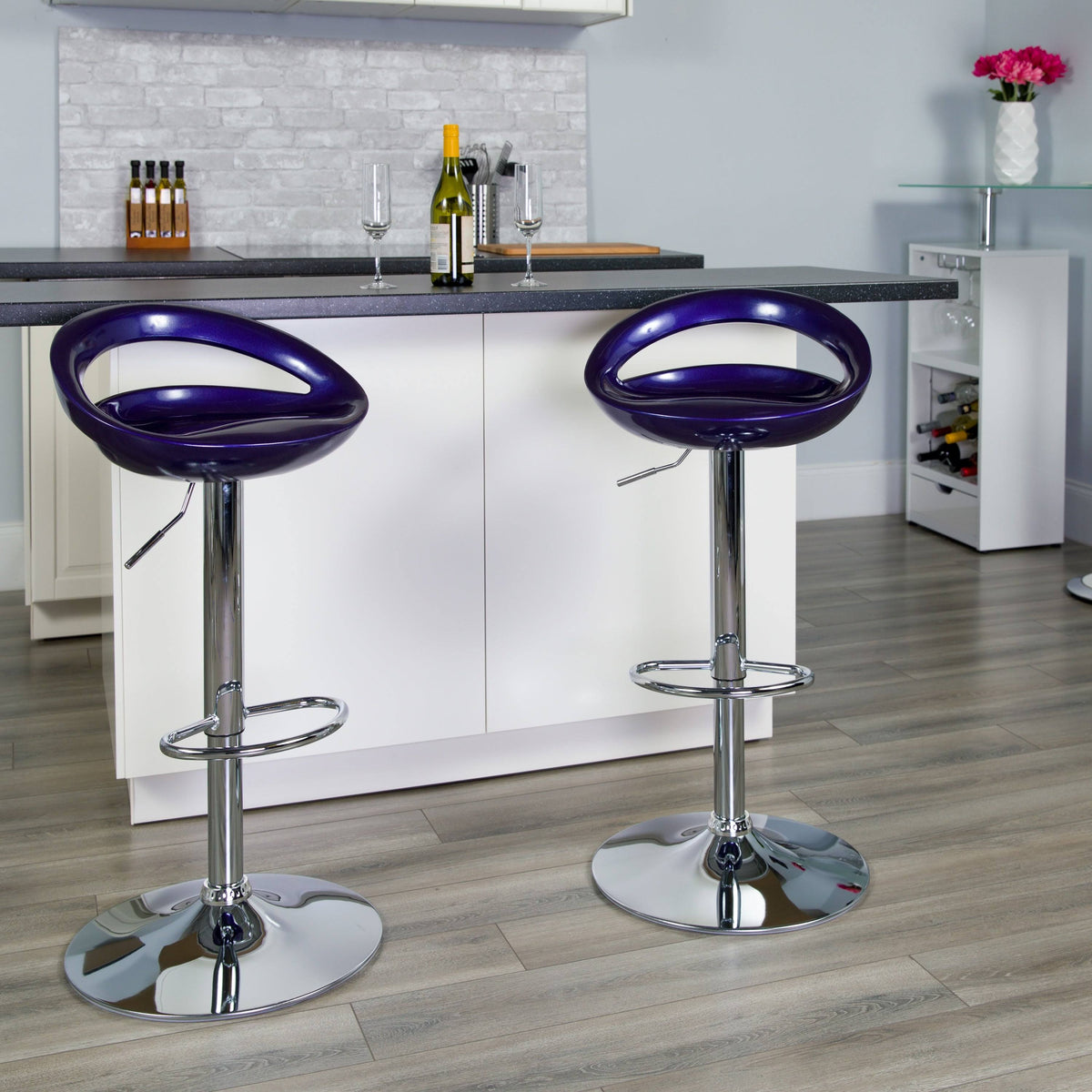 Blue Adjustable Height Plastic Barstool with Chrome Base C15936
