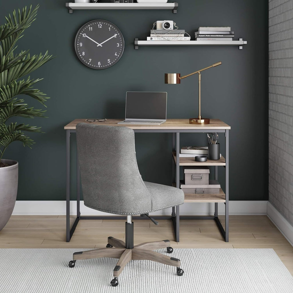 Industrial Small Home Office Desk with 2 Open Storage Shelves L479
