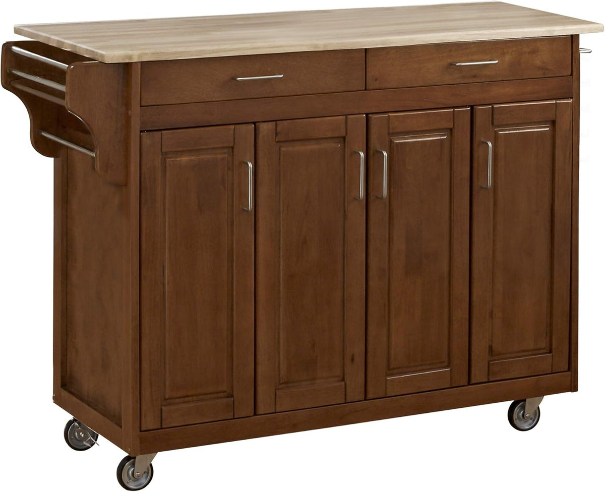 Natural Finish 4 Door Kitchen Cart with Cherry Top R64808