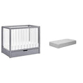 Grey and White 4-in-1 Convertible Mini Crib with Trundle and Mattress L277900