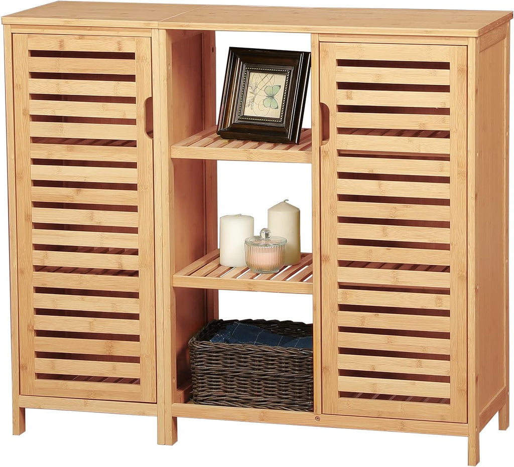 Brown Wood Bathroom Storage Cabinet with 2 Doors and 3 Shelves W7760