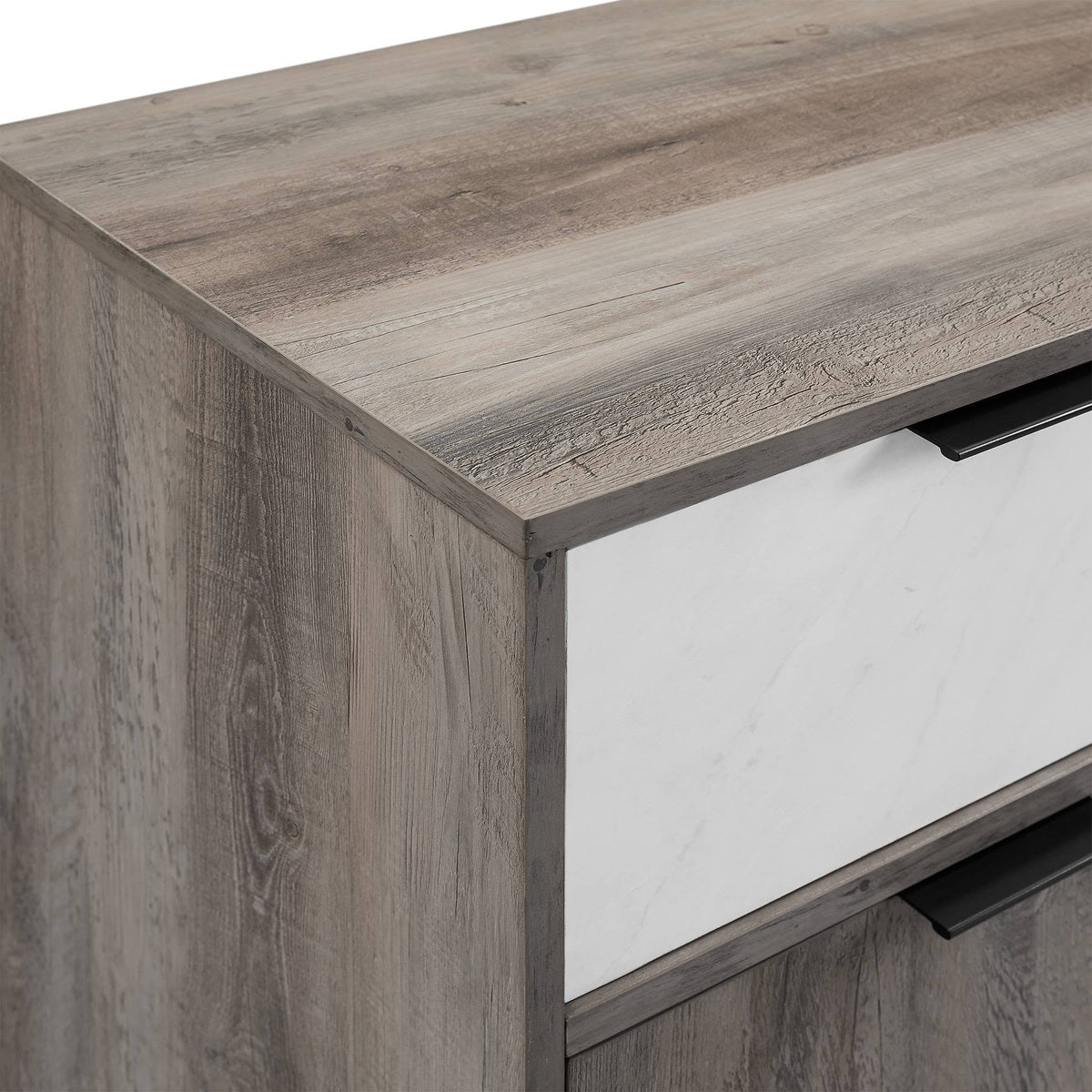 60x22 Asymmetrical 2 Drawer Sideboard Faux White Marble Gray Wash Z662