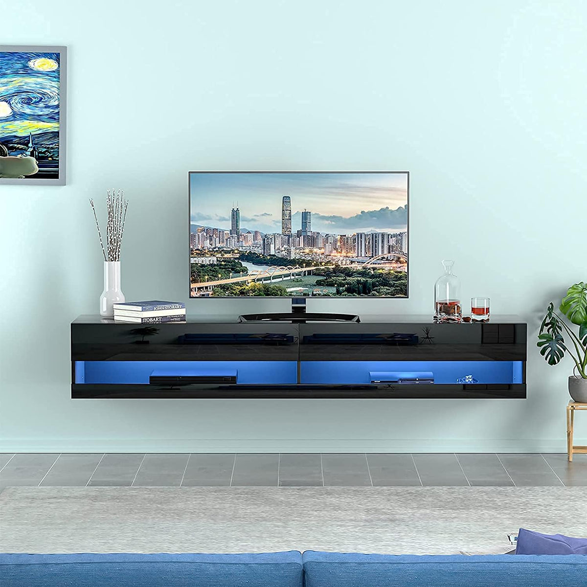 Wall Mounted LED TV Stand with Cabinet and Cable Management for 80 Inch TV M49105