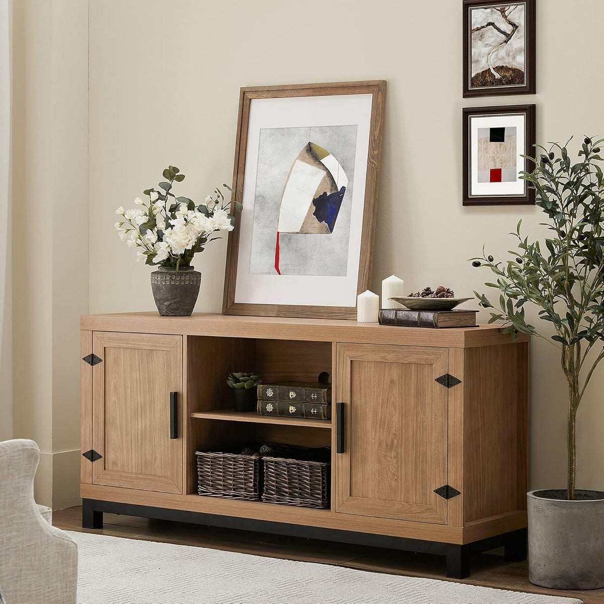 Grey 60 Inch Wood TV Stand with 6 Storage W284068