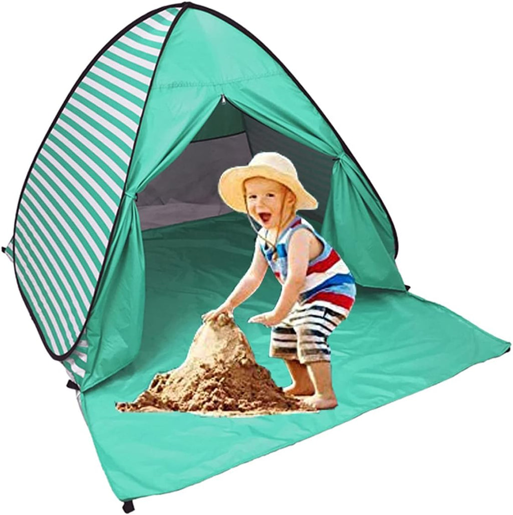 Pop Up Beach Tent Sun Shelter UPF 50+ 2-3 Person Dark Blue Stripes C3063